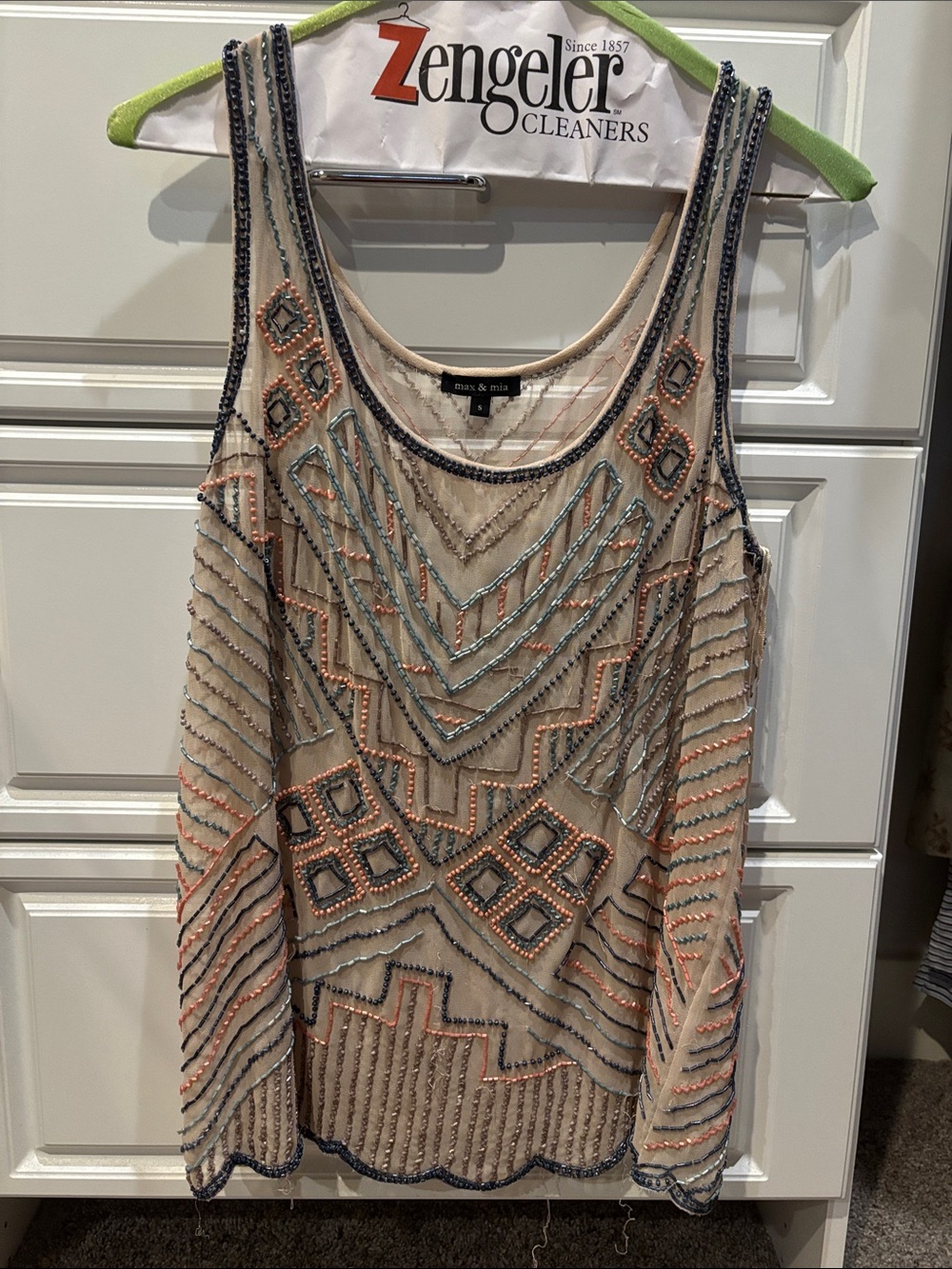 Beaded Cream Embellished Geometric Camisole